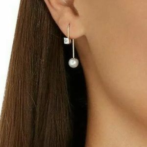 Swarovski crystal and pearl wire pierced earrings